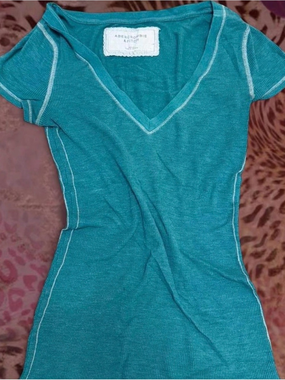 Abercrombie & Fitch Teal Ribbed V-Neck Top